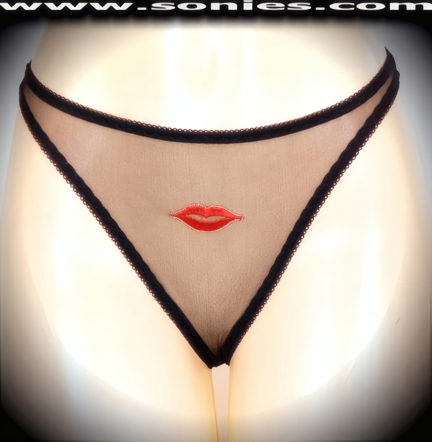 Paloma Low-Rise Mesh Lips Embroidered Thong Panty